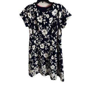 Jessica Howard Blue Floral Dress 14W Short Sleeve Fit Flare Mini Midi